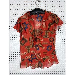 Chaps sheer ruffle blouse size M